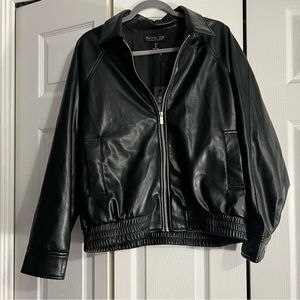NWOT Faux Black Leather Bomber Jacket (L)